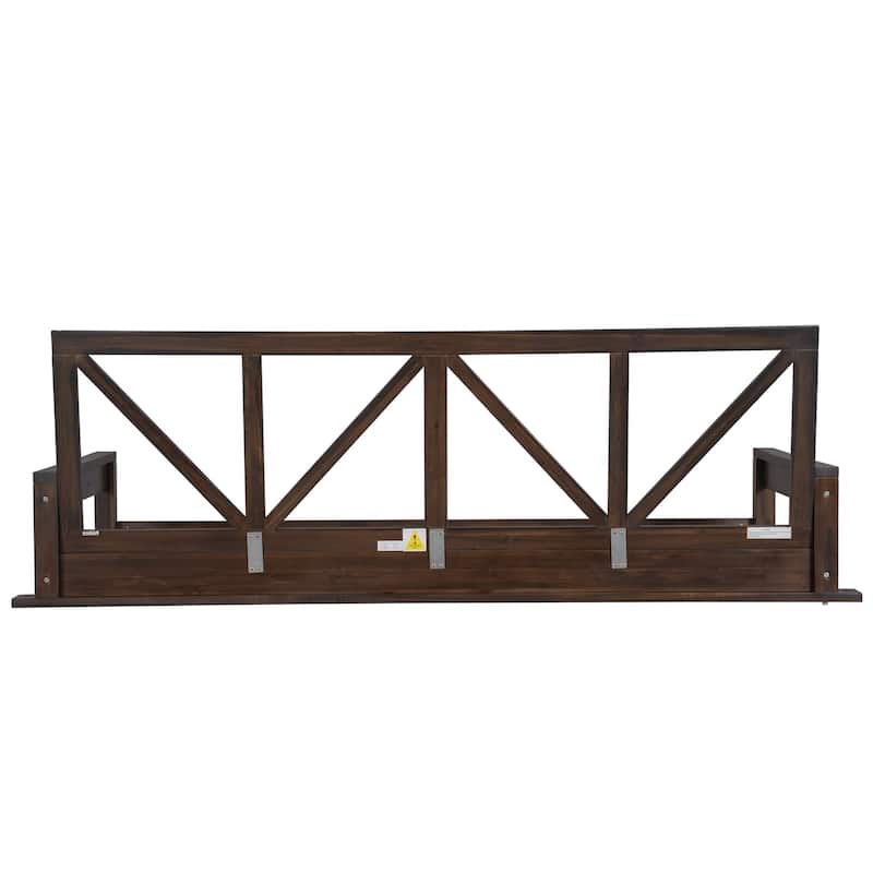 Acacia Wood Twin Size Patio Swing Bed Modern Porch Swing Hanging Bed Frame with 16.4ft Hemp Ropes