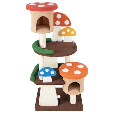 Gymax Wooden Cat Tree w/ Sisal Scratch Board & Post Padded Perch