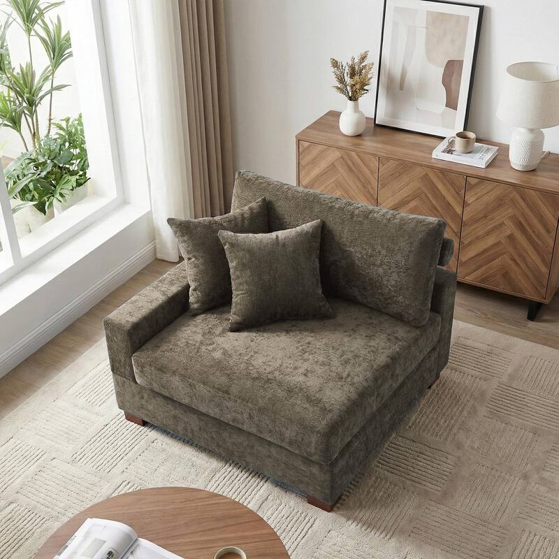 41" W Modern Chenille Corner Arm Accent Chair Sectional Module with Pillows