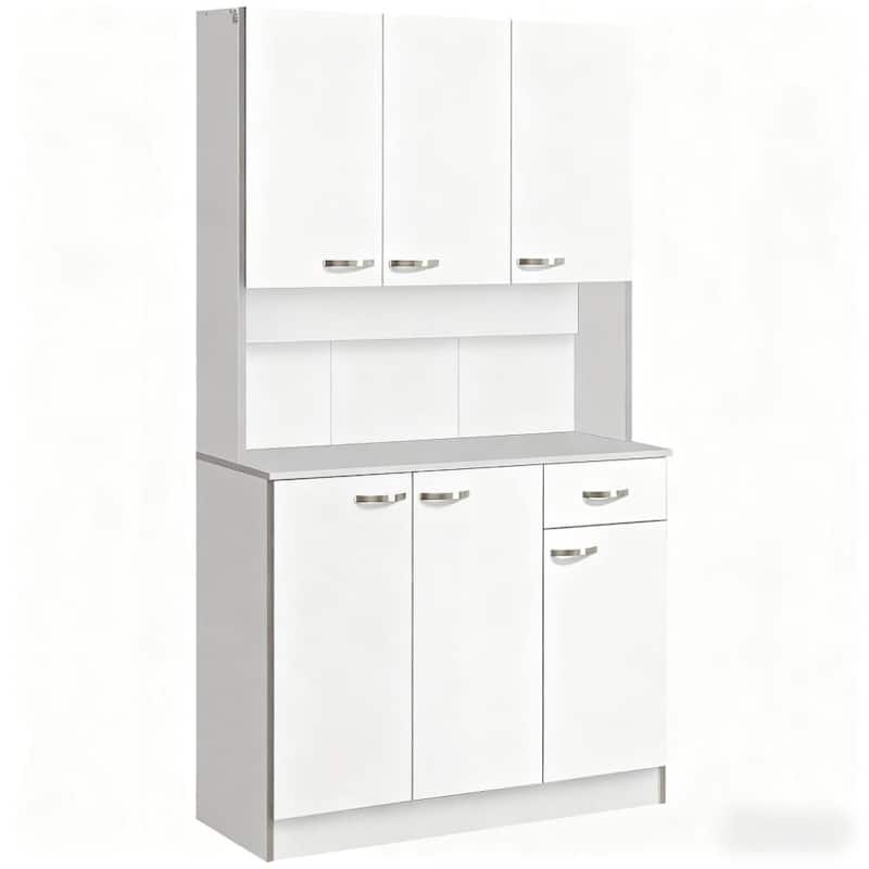 71" Kitchen Pantry Cabinet, Large Pantry Storage Cabinet with Microwave Stand, Wood Hutch Food Pantry with Open Countertop