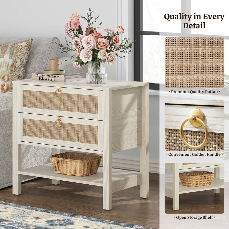 SICOTAS Rattan Boho Nightstand Great Storage for Compact Bedroom Areas