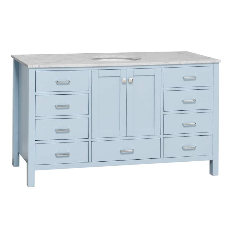 KitchenBathCollection Horizon 60" Single Bathroom Vanity with Engineered Carrara Top