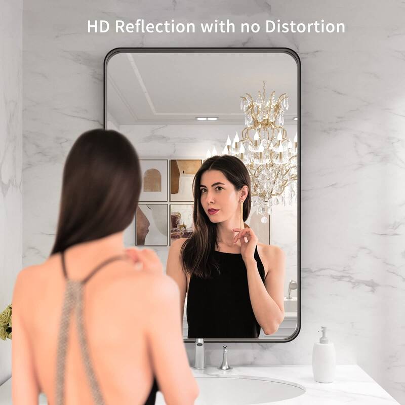 28x36 Inch Black Aluminium Frame Bathroom Mirror, for Living Room Bedroom Cloakroom
