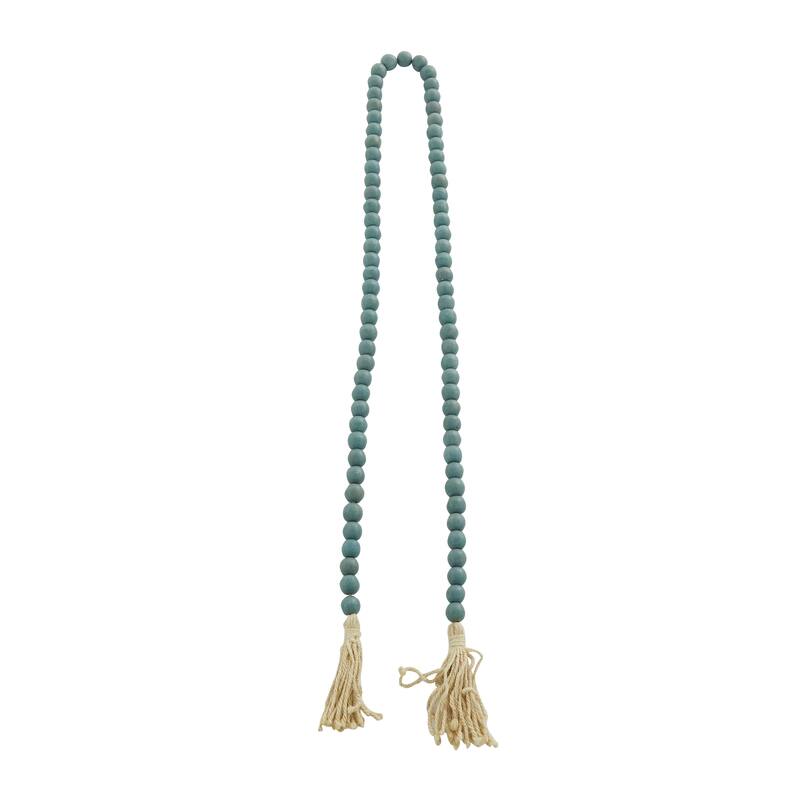 Bohemian Natural Wood Bead Garland with Cotton Tassels - 80 x 1