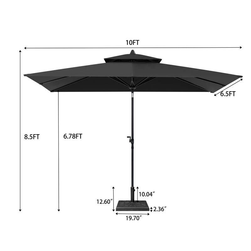 10 x 6.5 FT Outdoor Double Top Patio Market Umbrella with Base