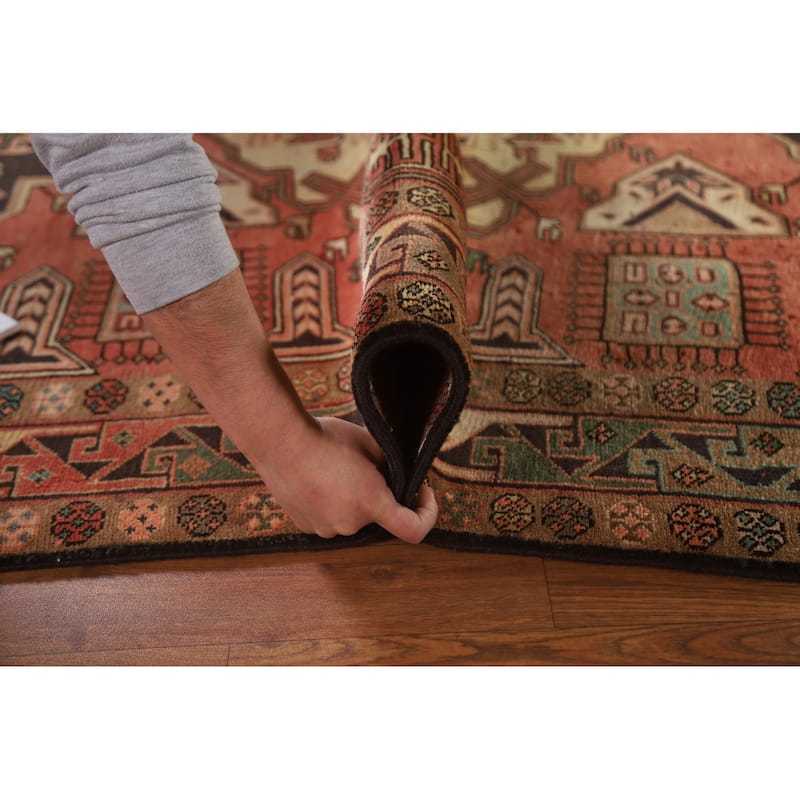 Pink Geometric Meshkin Persian Vintage Area Rug Handmade Wool Carpet - 4'11"x 9'10"