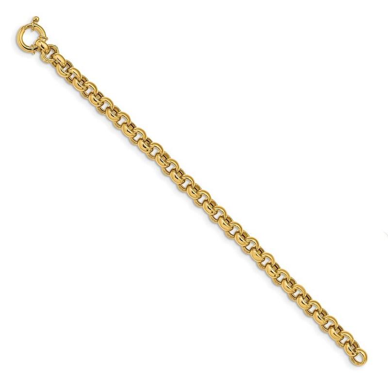 Curata 14k Yellow Gold Hollow Polished Fancy Rolo Link Bracelet 7.5 Inch