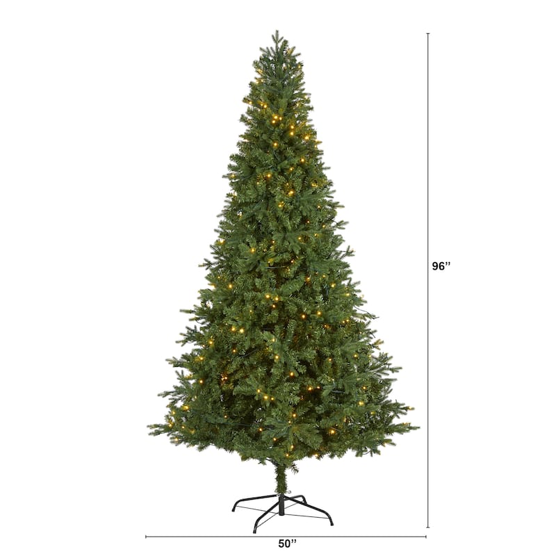 8' Pre-Lit Vermont Fir Artificial Christmas Tree, Clear LED Lights - 8 Foot