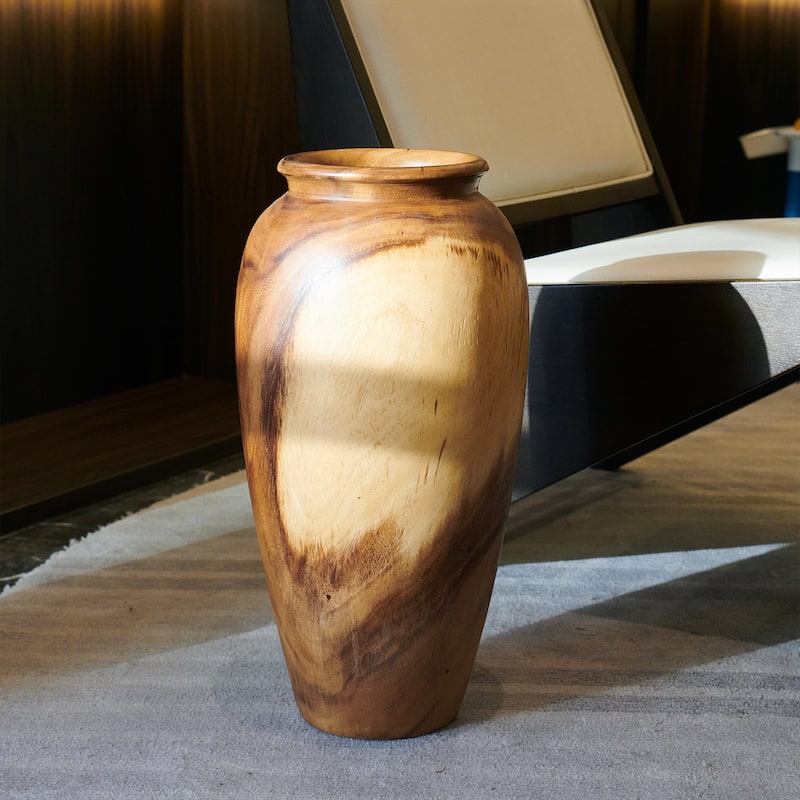 Natural Grain Suar Wood Decorative Vase - 7" x 7" x 19.7" - Brown