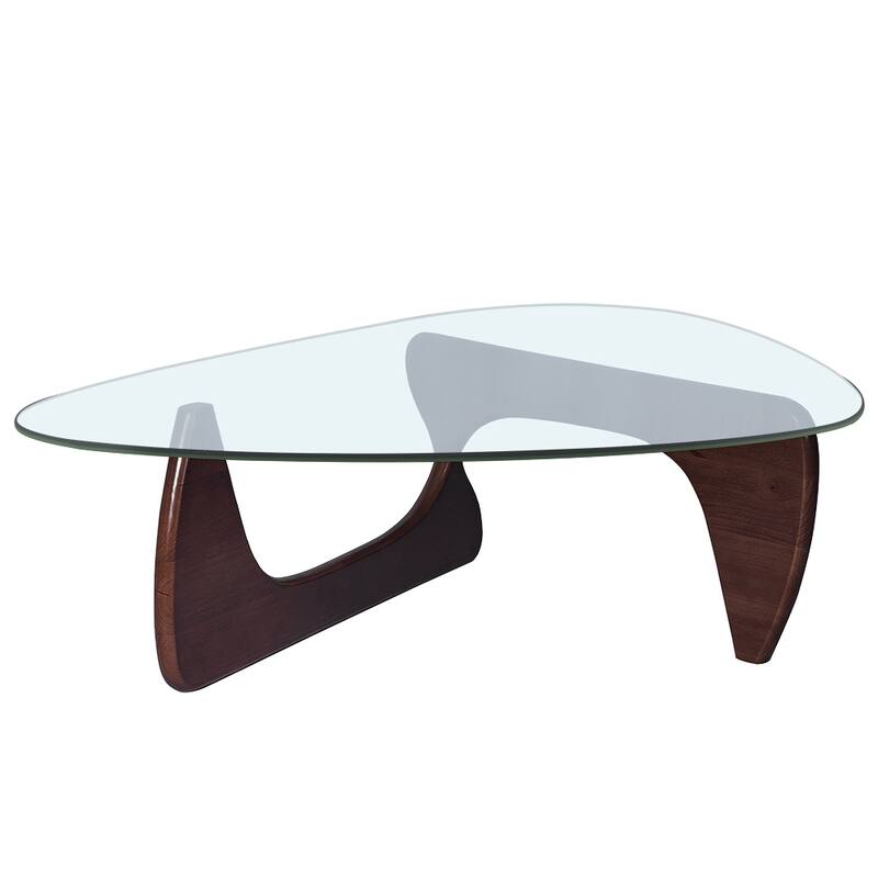 Triangle Glass Coffee Table with Solid Wood Base for Living Room
