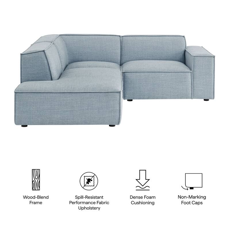 Restore 3-Piece Performance Fabric Upholstered Modular L-Shaped Sectional Sofa