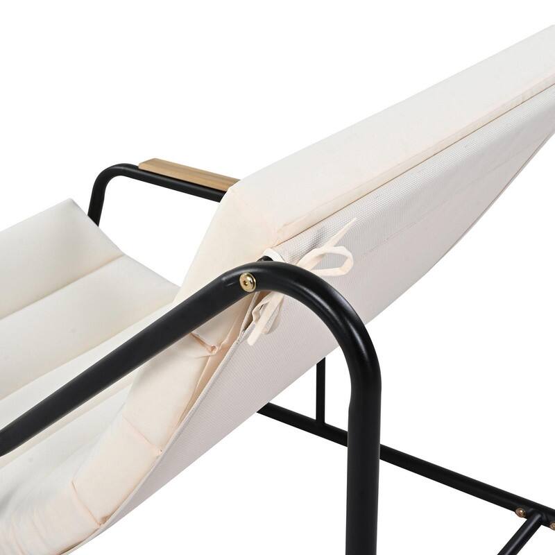 3-Piece Outdoor Chaise Lounge Chairs Set with Acacia Side Table Weather Resistant for Patio and Pool Relaxation