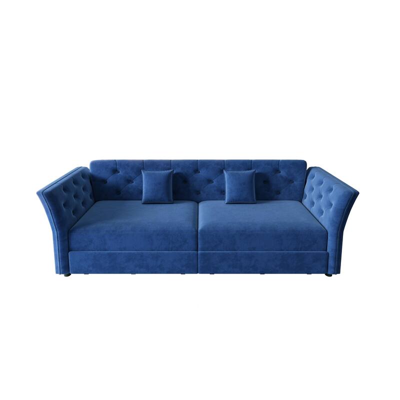 74.4" Queen Pull Out Sofa Bed with Tufted Velvet Fabric - Convertible Sleeper for Living Room, Apartment