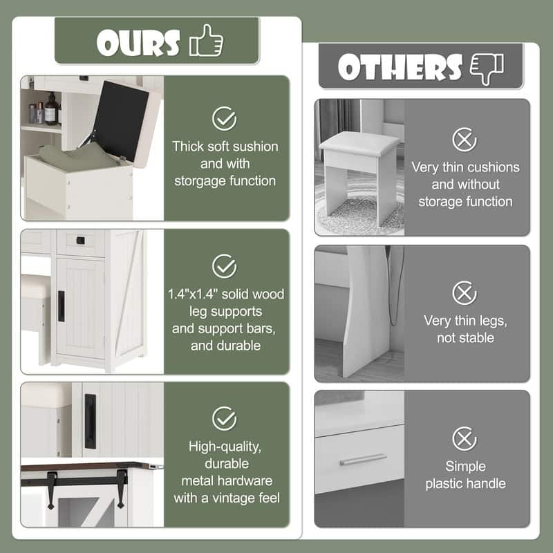 Vanity Dresser with Mirror and Stool Set Storage Drawers Luxury Furniture