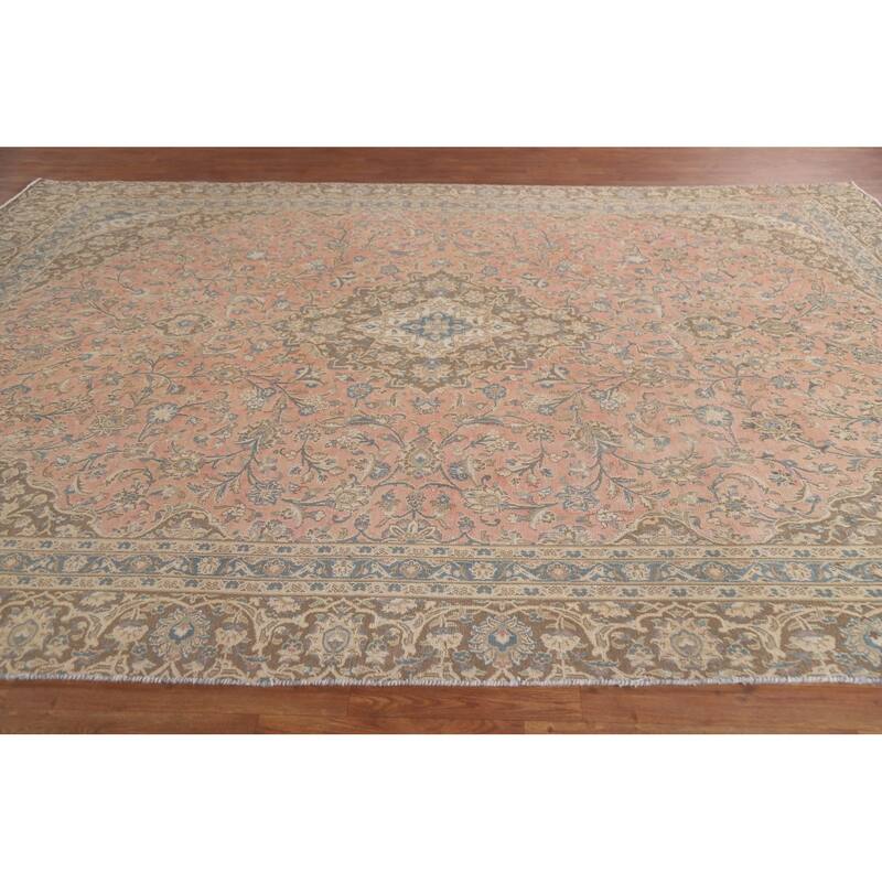 Hand Knotted Oriental 100% Wool Carpet Traditional Floral Pink Mashad Area Rug - 11' 8'' X 8' 4''