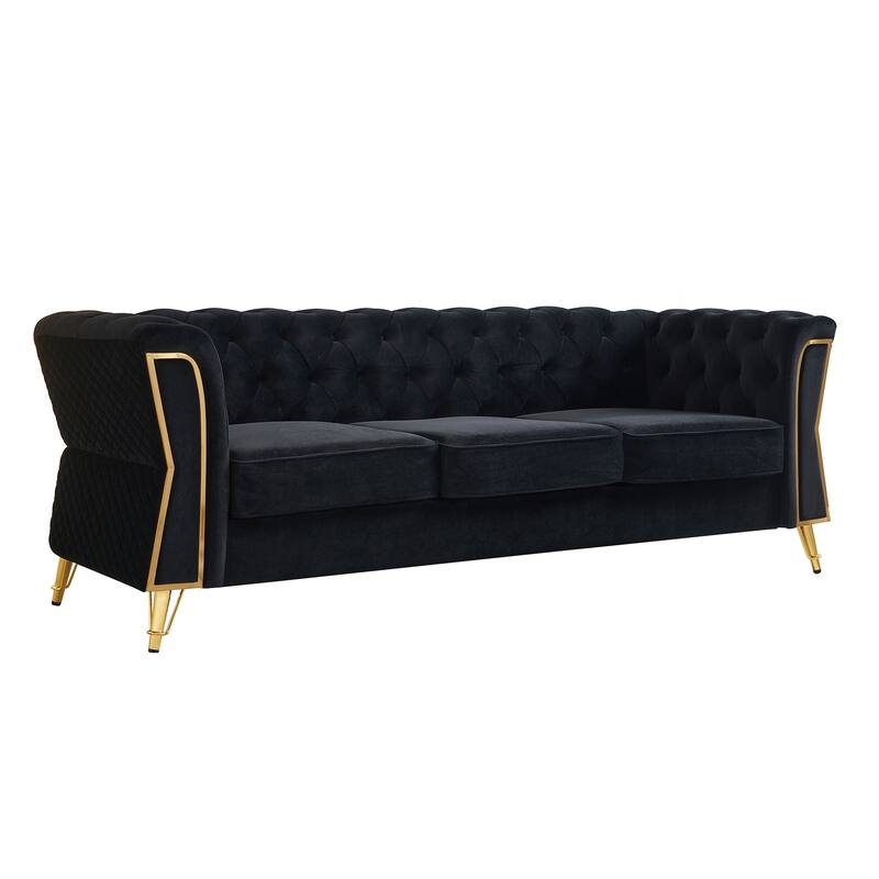 Modern Tufted Velvet Sofa 87.4 inch for Living Room