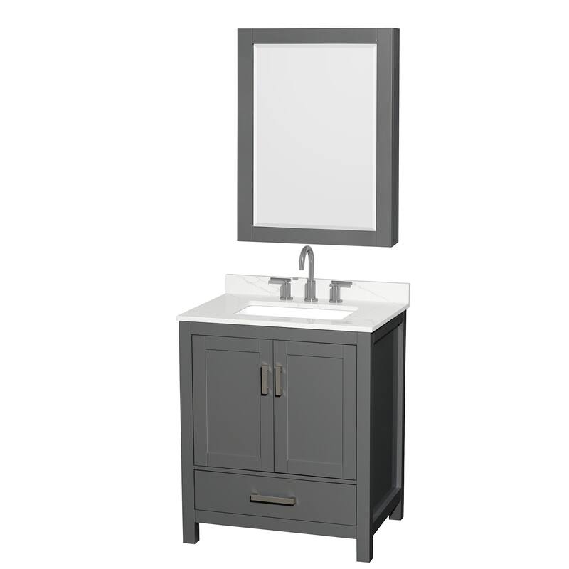 Wyndham Collection WCS141430S-QTZ-US3MED Sheffield 30" Free Standing - Dark Gray / Giotto Quartz Top / Brushed Chrome