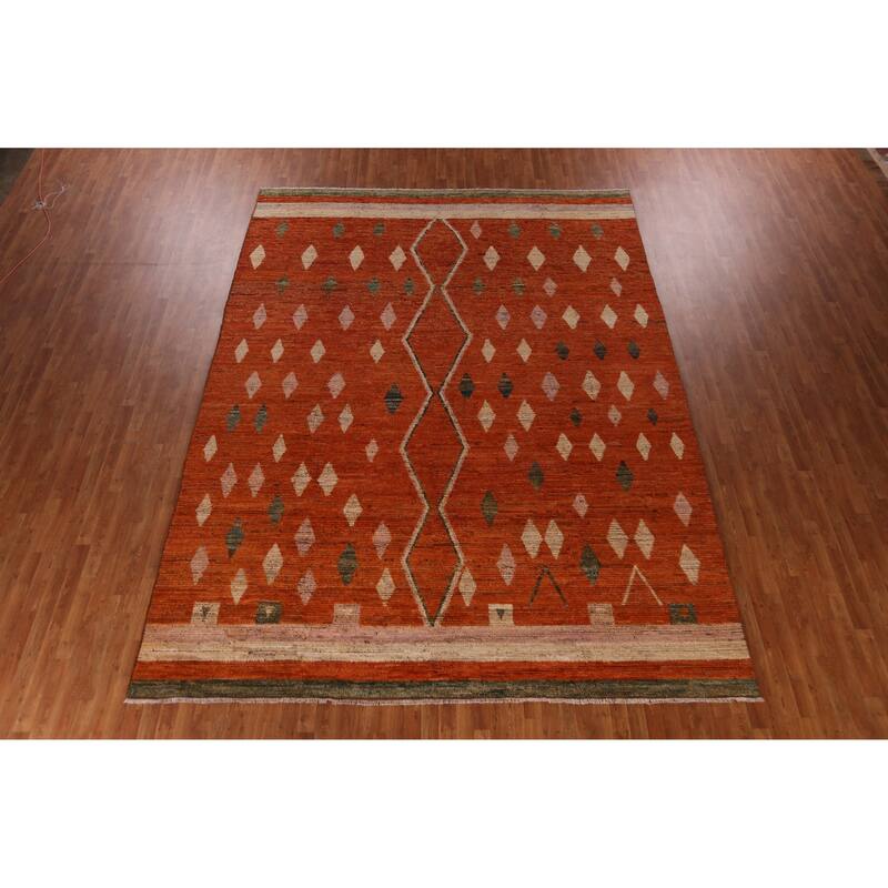 Orange Moroccan Oriental Large Rug Hand-Knotted Wool Carpet - 10'2" x 13'10"