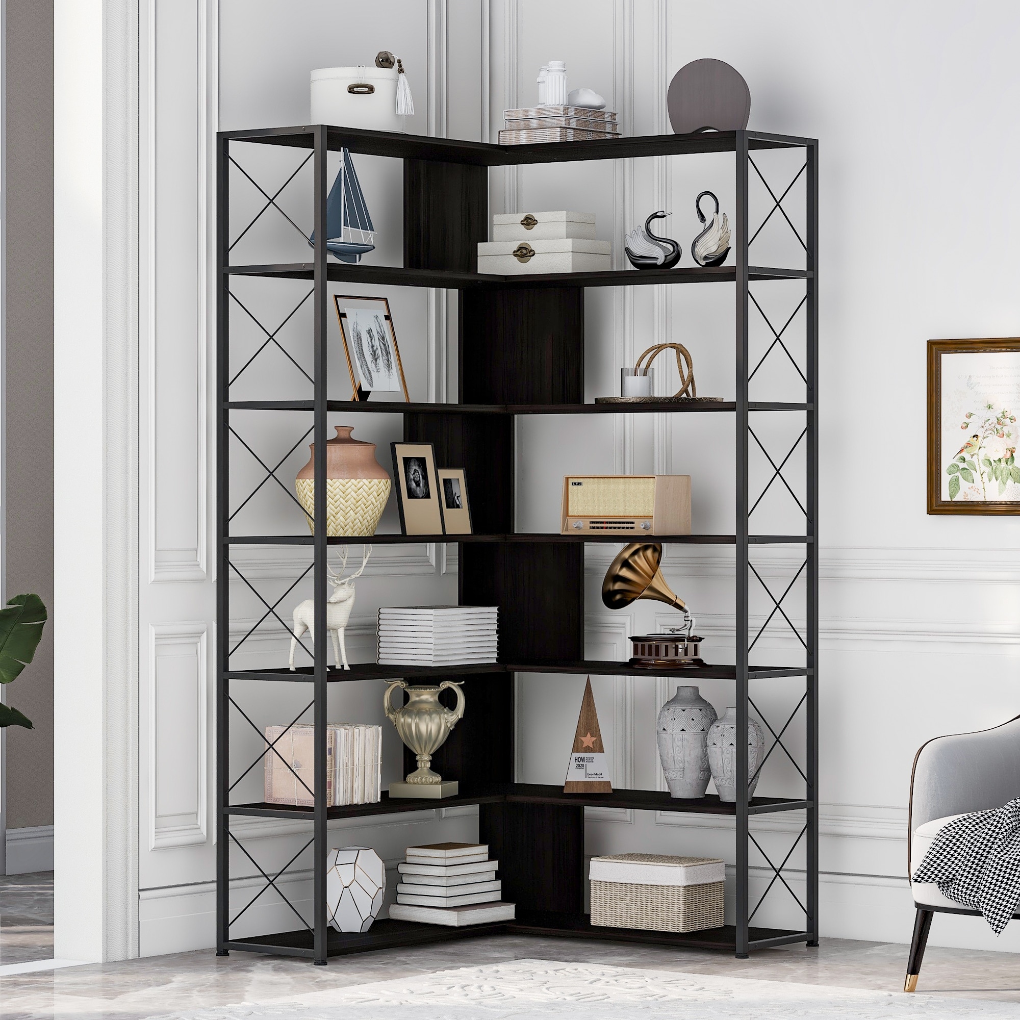 Corner black shop bookshelf