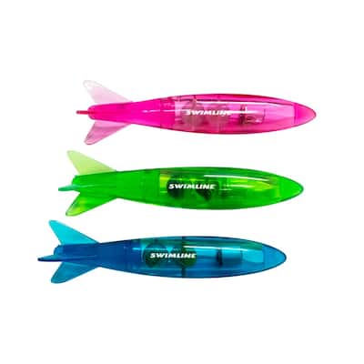 LED Lighted Torpedo Swimming Pool Diving Toys - 5" - Set of 3