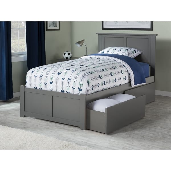slide 1 of 4, Madison Twin Platform Bed with Flat Panel Foot Board and 2 Urban Bed Drawers in Grey
