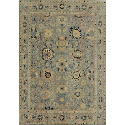 Hand Knotted Traditional Wool Blue Geometric Area Rug - 9' 8'' X 8' 0''