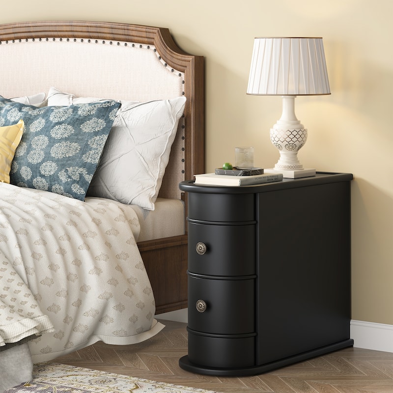 Solid Wood End Table, Two-Drawer Narrow Side Table, Fully Assembled