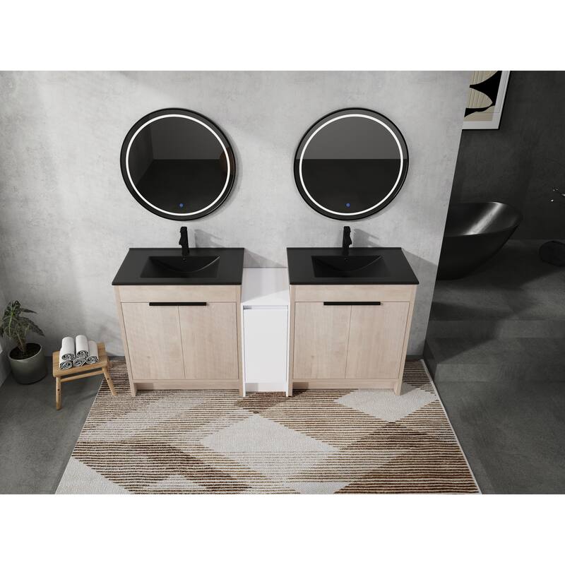 72" Freestanding Bathroom Vanity Set with Adjustable Storage Cabinets, Black Ceramic Sink
