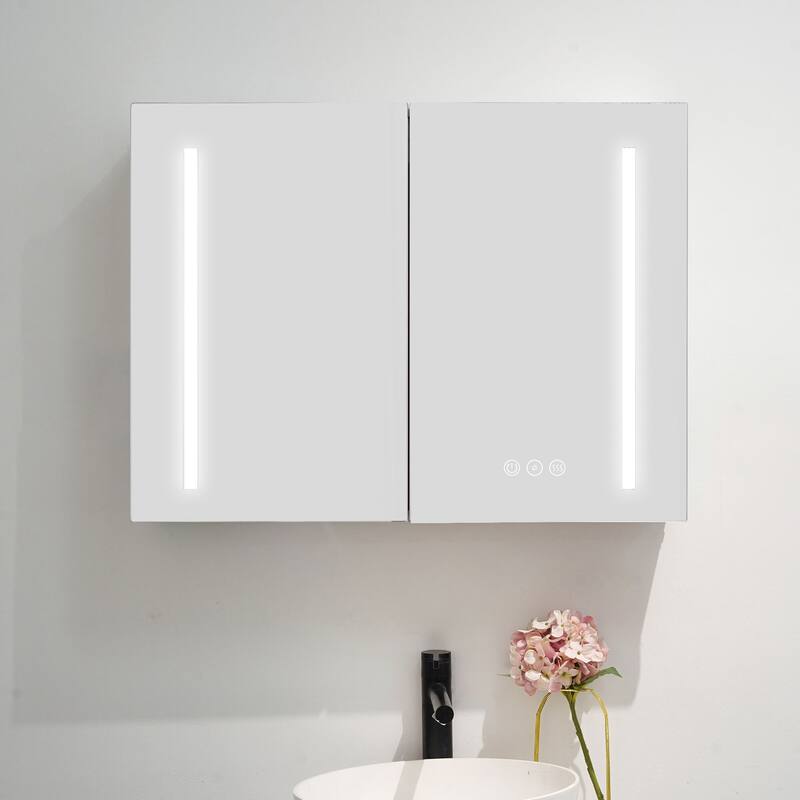32" x 24" Rectangular Dimmable LED Aluminum Medicine Cabinet with Mirror - 32"x7.48" - 32"x7.48" - Mirrored Finish - Silver
