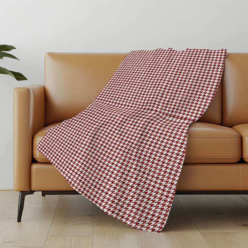 Premium Machine Washable ASB137 Modern Houndstooth Sherpa Throw Blanket - Red - 4'2" x 5'10"