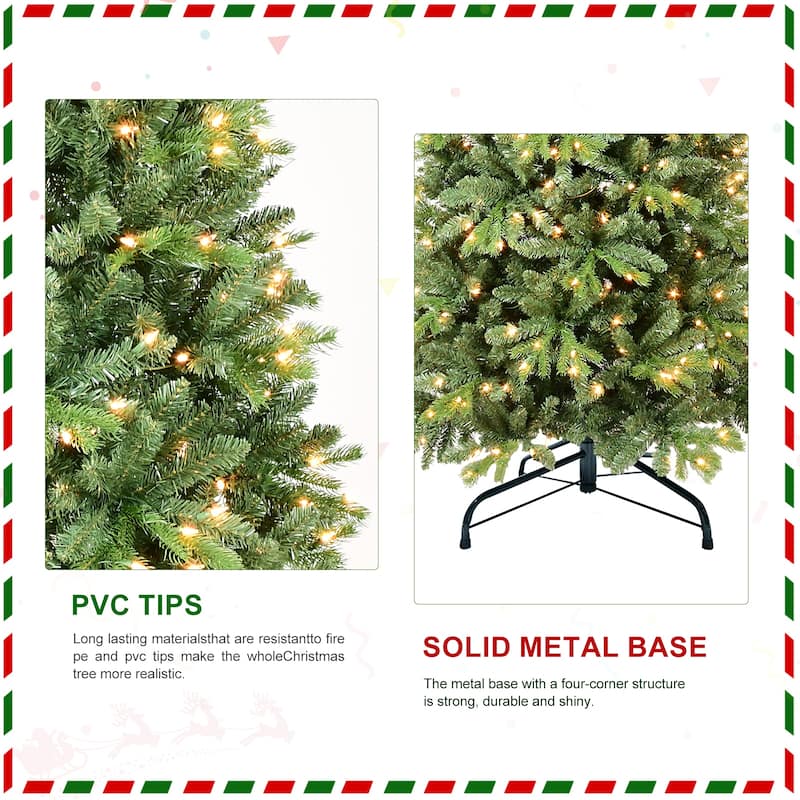 Pre-Lit Artificial Christmas Tree - Warm White LED Lights, PE/PVC Branches, Hinged Structure, Metal Stand - Green
