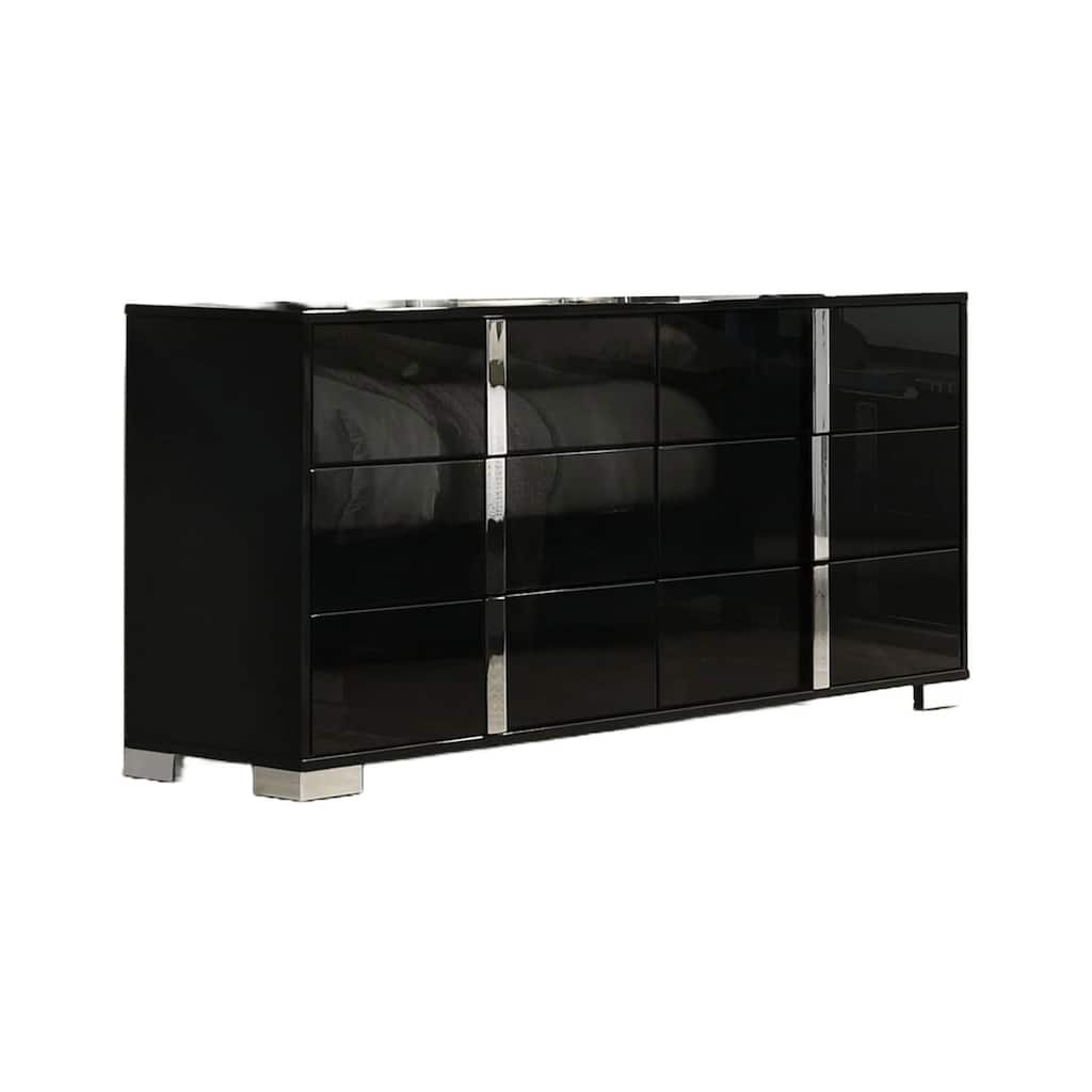 Suni Wide Dresser, Piano Black Wood with UV Finish, 6 Drawers