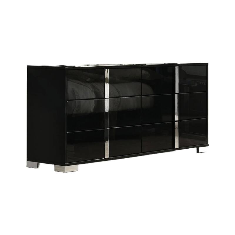 Suni Wide Dresser, Piano Black Wood with UV Finish, 6 Drawers