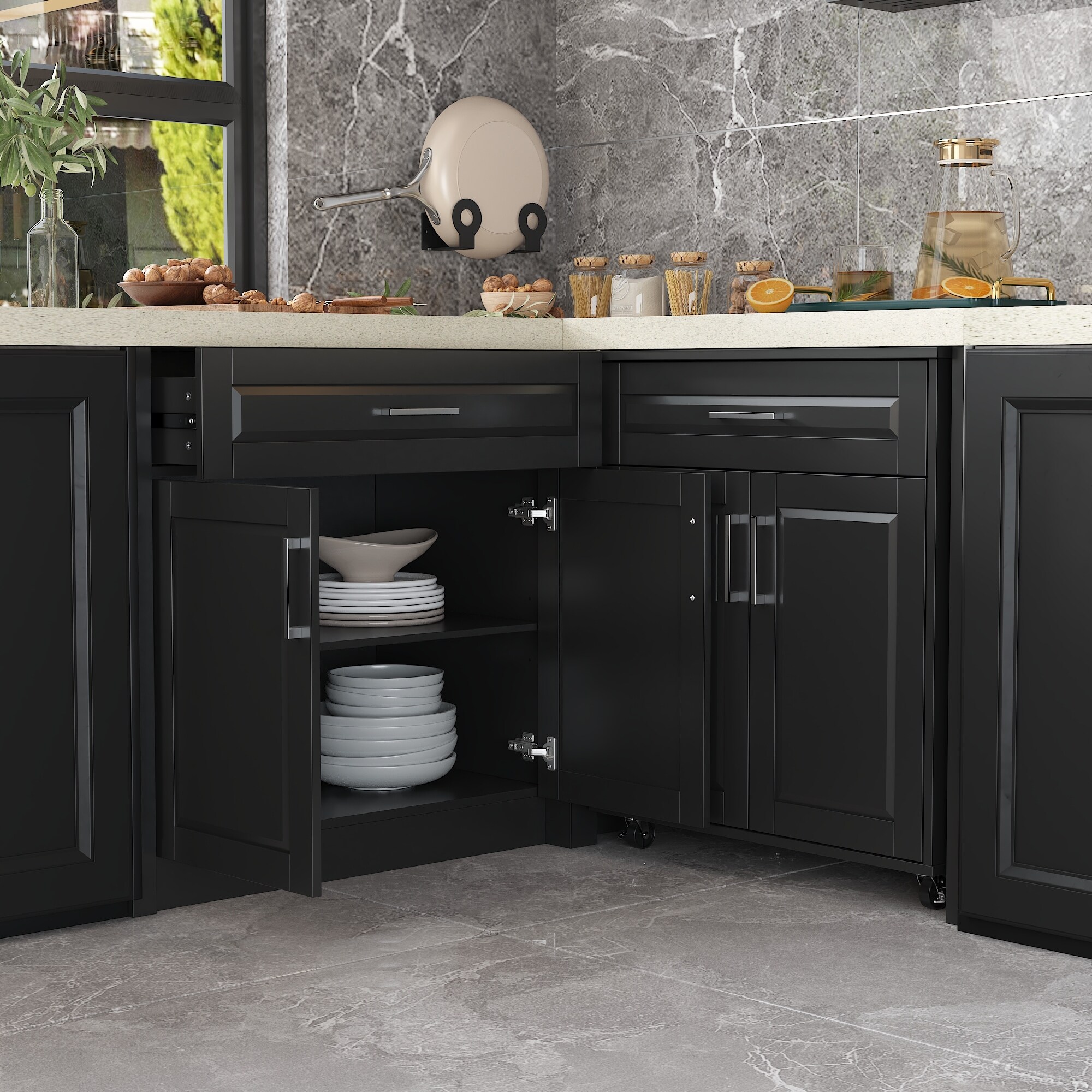 Efficient Corner Kitchen Cabinet L-Shape Kitchen Island: Ample