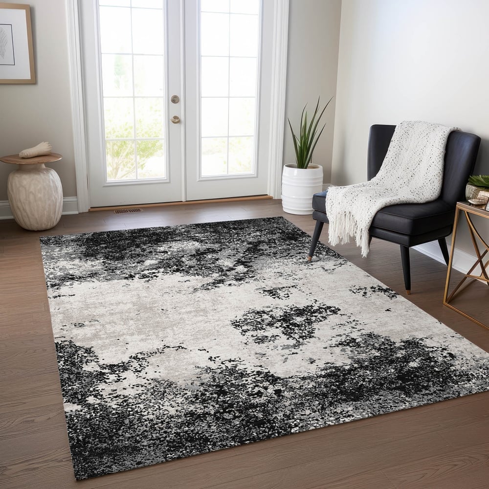 Machine Washable Indoor/ Outdoor Abstract Pixels Chantille Rug