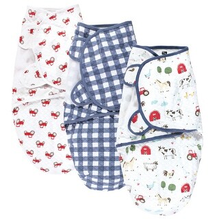 Hudson Baby Infant Boy Quilted Cotton Swaddle Wrap 3pk, Boy Farm Animals, 0-3 Months - Boy Farm Animals - 0-3 Months