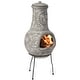 preview thumbnail 1 of 12, Outdoor Clay Chiminea Fireplace Sun Design Wood Burning Fire Pit with Sturdy Metal Stand, Barbecue, Cocktail Party Stone Gray