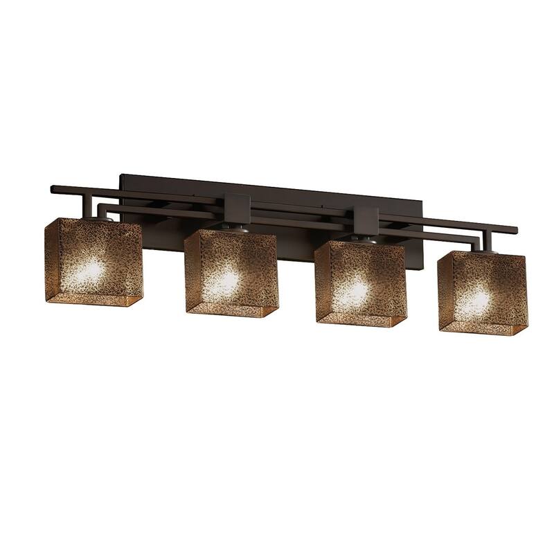 Justice Design Fusion Aero 4-light Dark Bronze Bath Bar, Mercury Rectangle Shade - Dark Bronze, Mercury Glass