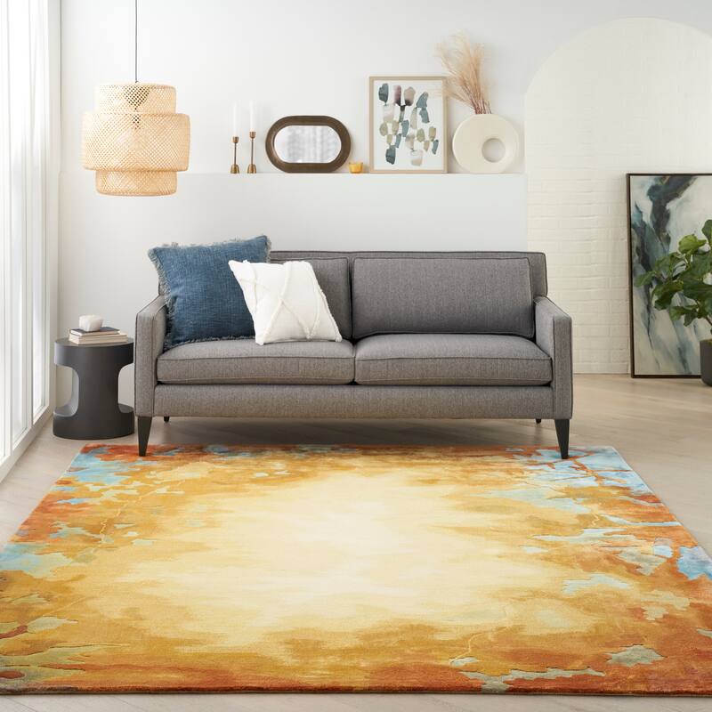 Nourison Prismatic Modern Abstract Golden Yellow Multicolor Area Rug - 3'9" x 5'9" - Gold/Multicolor - Rectangle