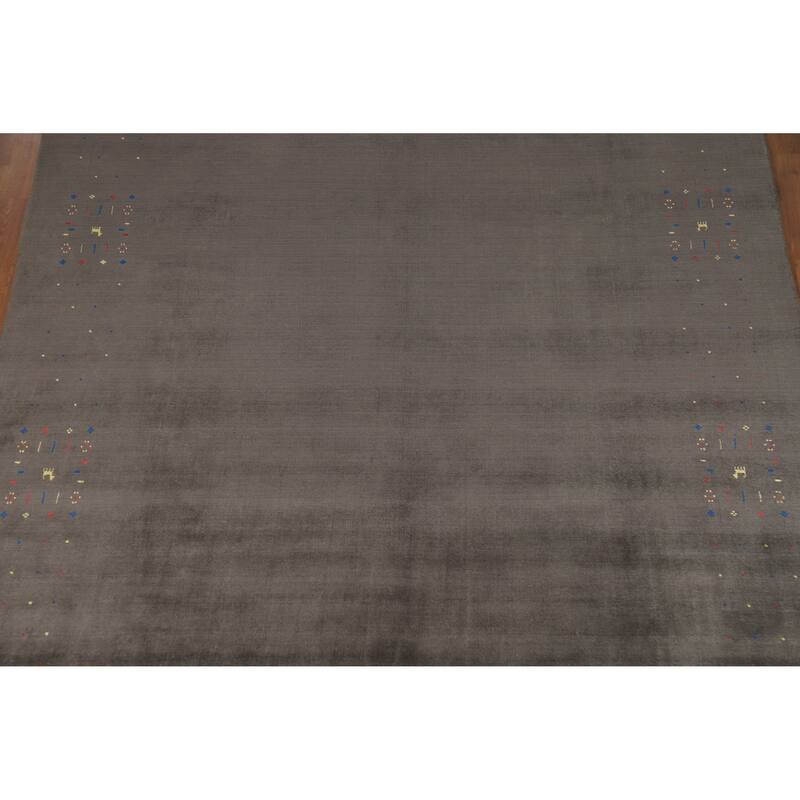 Hand Knotted Oriental 100% Wool Carpet Tribal Tribal Greys & Charcoal Gabbeh Area Rug - 9' 8'' X 7' 10''