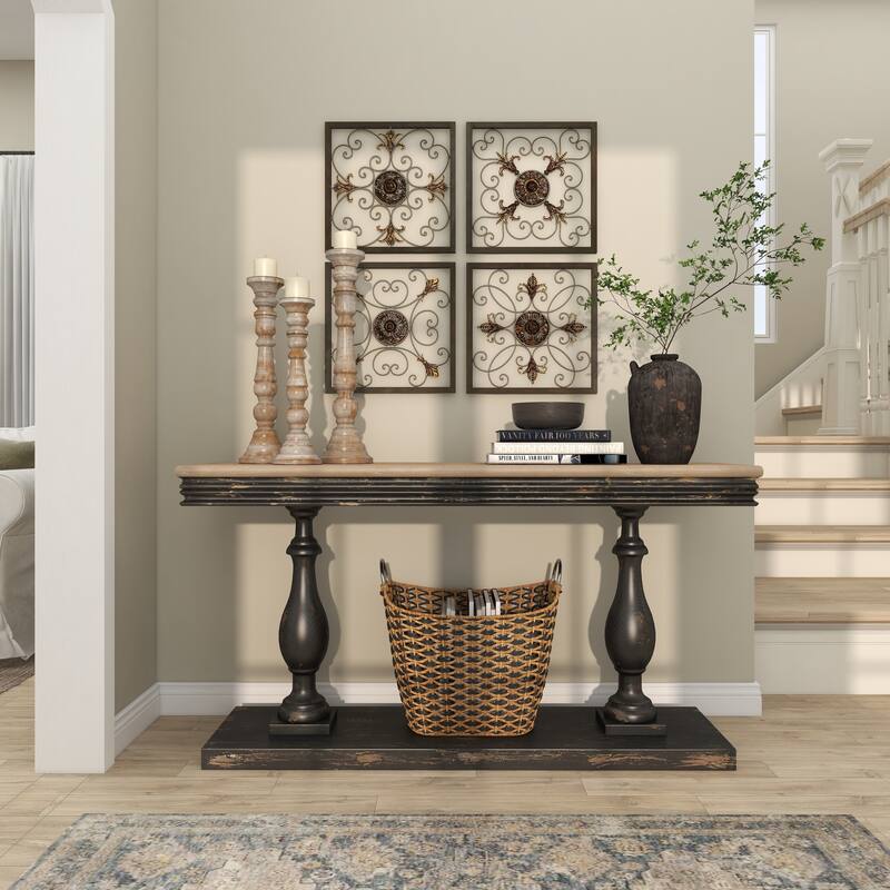 Brown Metal Wire Scroll Fleur De Lis Home Wall Decor with Gold Accents (Set of 4)