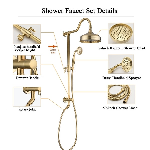 YASINU Vintage 8 inch Rain Shower Head Shower System - On