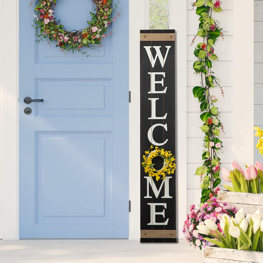 Glitzhome 60"H Wooden Patriotic Welcome Porch Sign with 4 Floral Wreaths for Spring Decoration