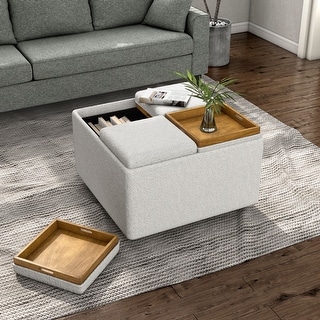 Furniture of America Enya 32-inch White Boucle Wood Tray Top