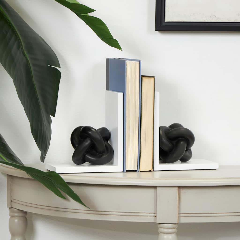 CosmoLiving by Cosmopolitan Black Wooden Knot Decorative Bookends with White Stands (Set of 2)