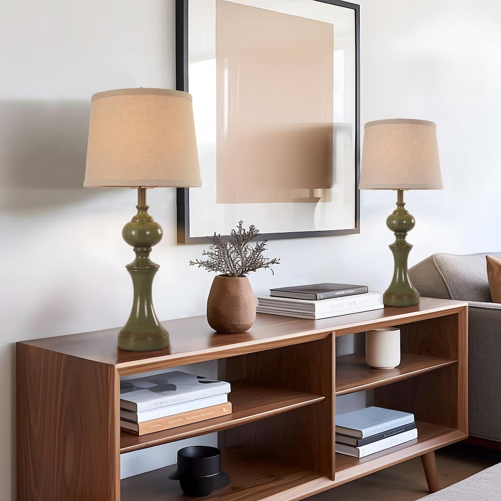 Traditional Green Poly Table Lamp (Set of 2)