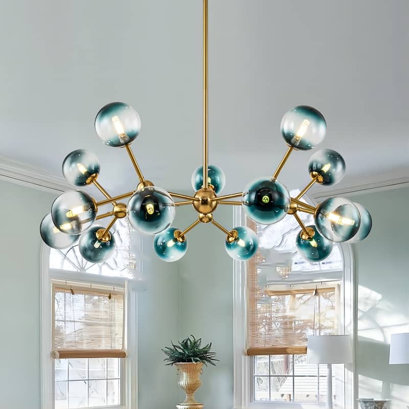 15-Light Modern Large Sputnik Glass Chandelier Cluster Blue Glass Bubble Pendant Light for Dining Room - 40.2 in. W x 13.8 in. H