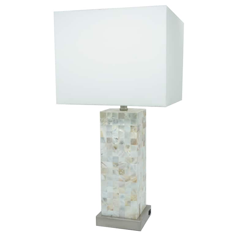 Modern White Chrome-finished Base Mosaic Pattern 2pc Table Lamp Soft Diffused Light White Shade