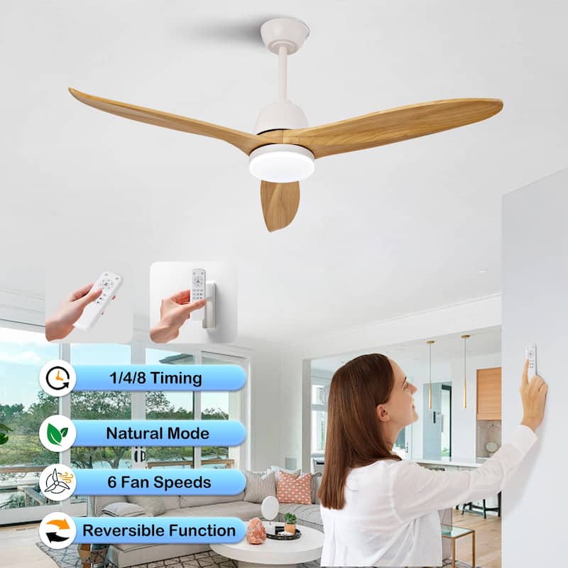 Hot sales 52 Inch Black Ceiling Fan With 3 Color Dimmable 5 Solide Wood Blades Remote Control Reversible DC Motor With Led Light