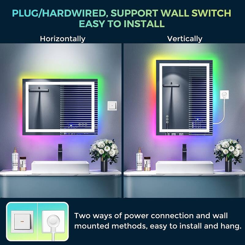 LED & RGB Lighted Anti-Fog Temperd Glass Wall Bathroom Vanity Mirror